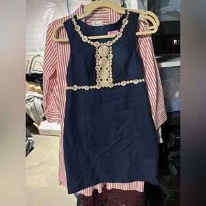 Navy Sleeveless Dress with gold  Accents